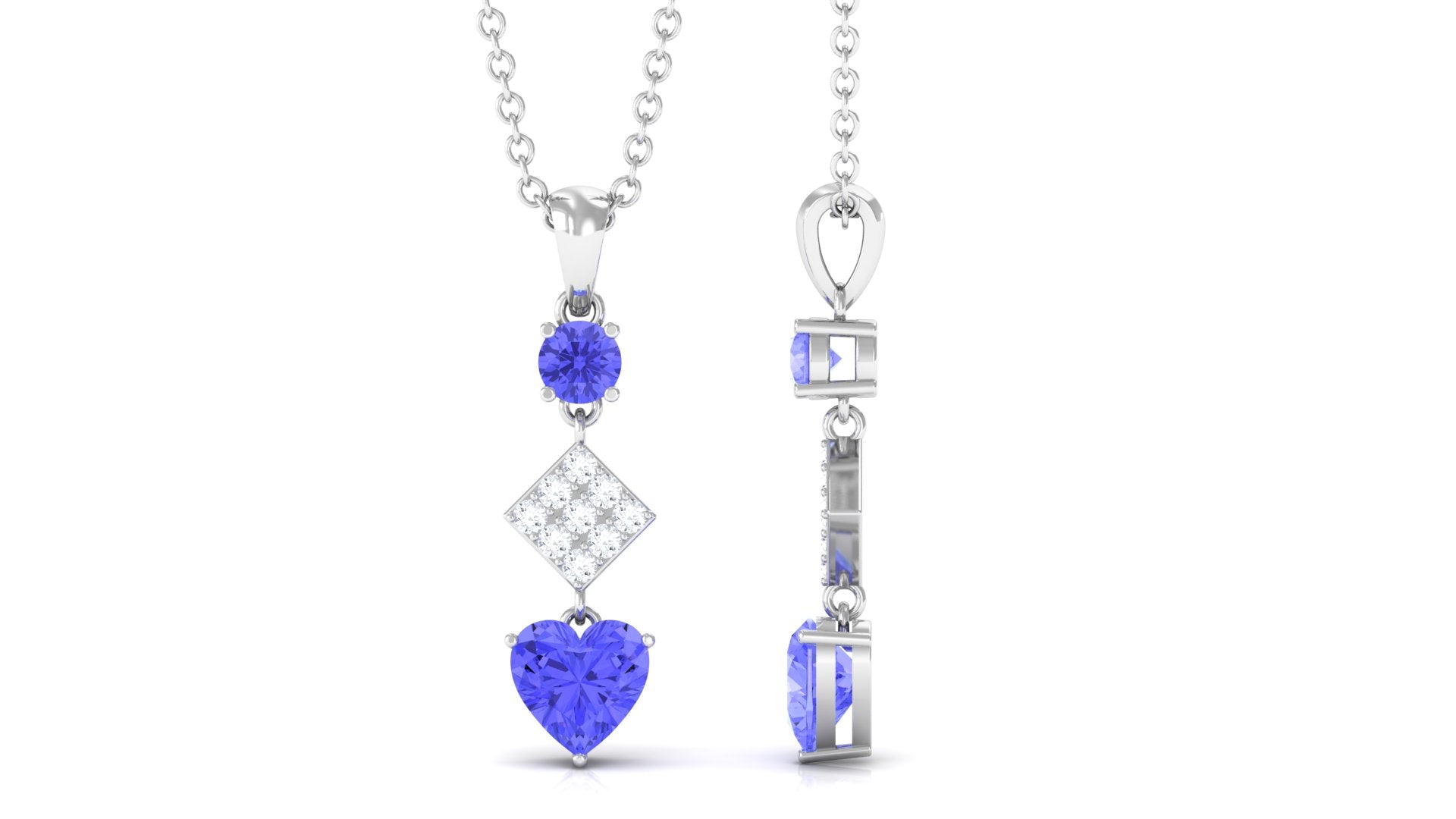 Tanzanite Dangle Pendant – Diamond Pendant Necklace With Heart Shape & Round Gemstones