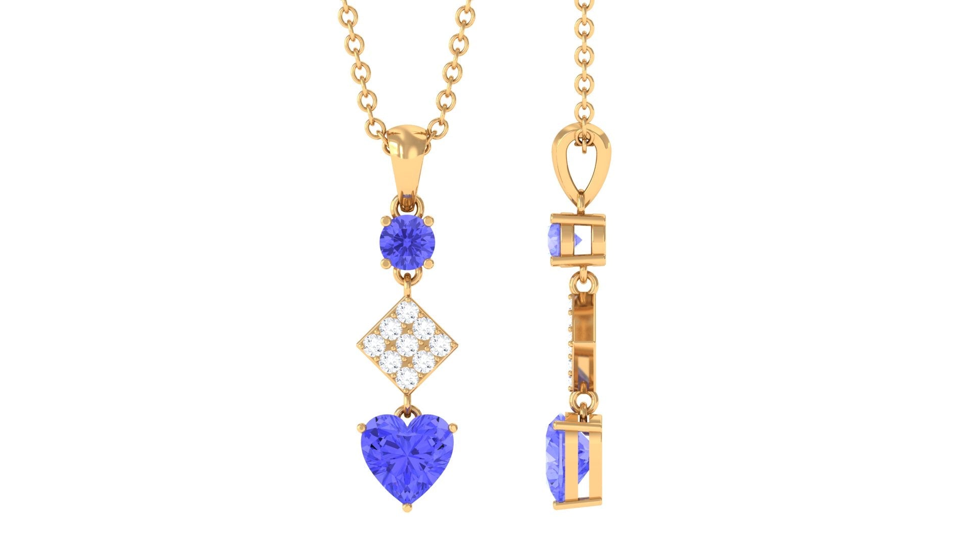 Tanzanite Dangle Pendant – Diamond Pendant Necklace With Heart Shape & Round Gemstones