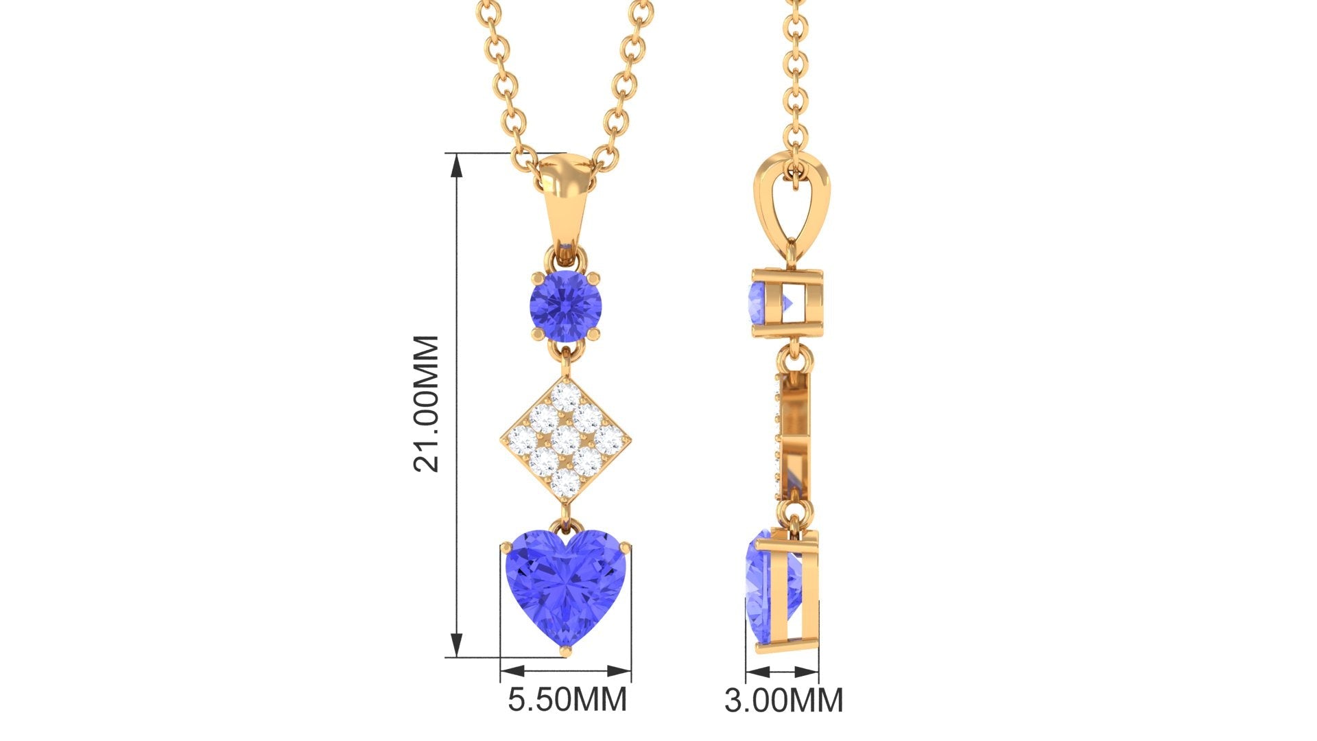 Tanzanite Dangle Pendant – Diamond Pendant Necklace With Heart Shape & Round Gemstones
