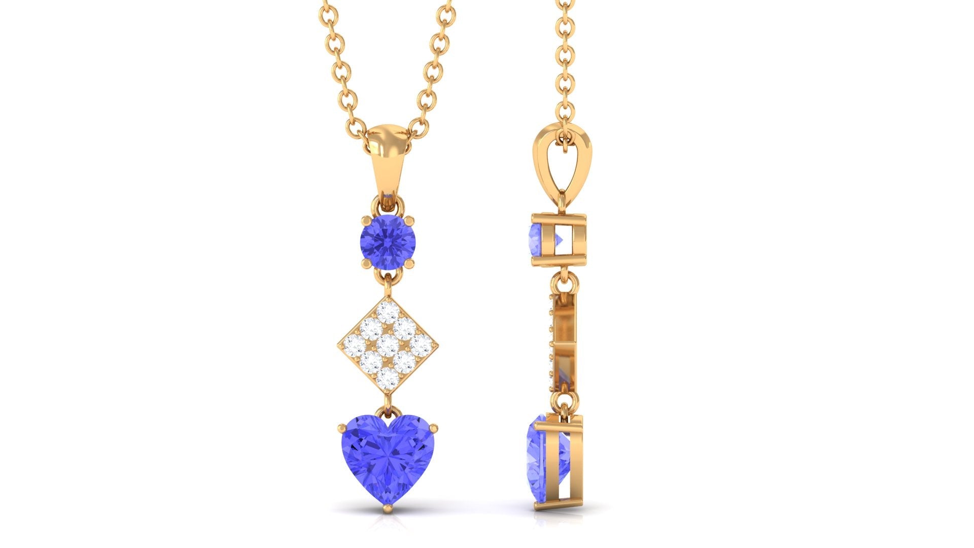 Tanzanite Dangle Pendant – Diamond Pendant Necklace With Heart Shape & Round Gemstones