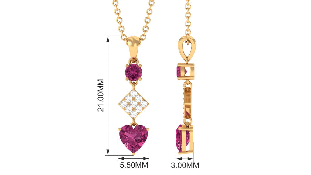 Pink Tourmaline Pendant – Heart Shape Pendant with Diamond Dangle Necklace by Rosec Jewels