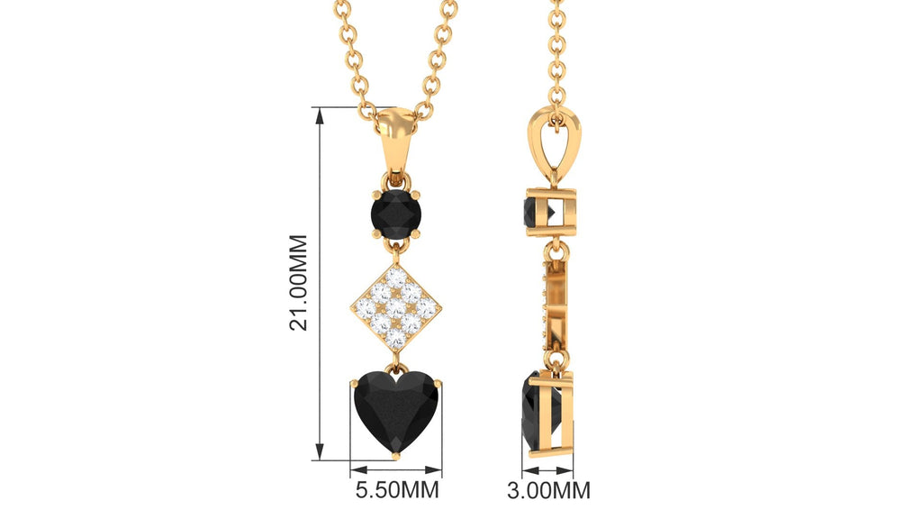 Natural Black Onyx Heart Drop Pendant Necklace with Diamond