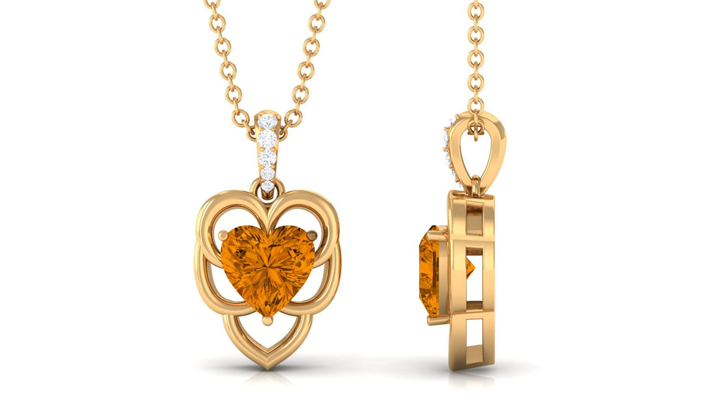 Natural 2 Carat Heart Shaped Citrine Pendant Necklace with Diamond