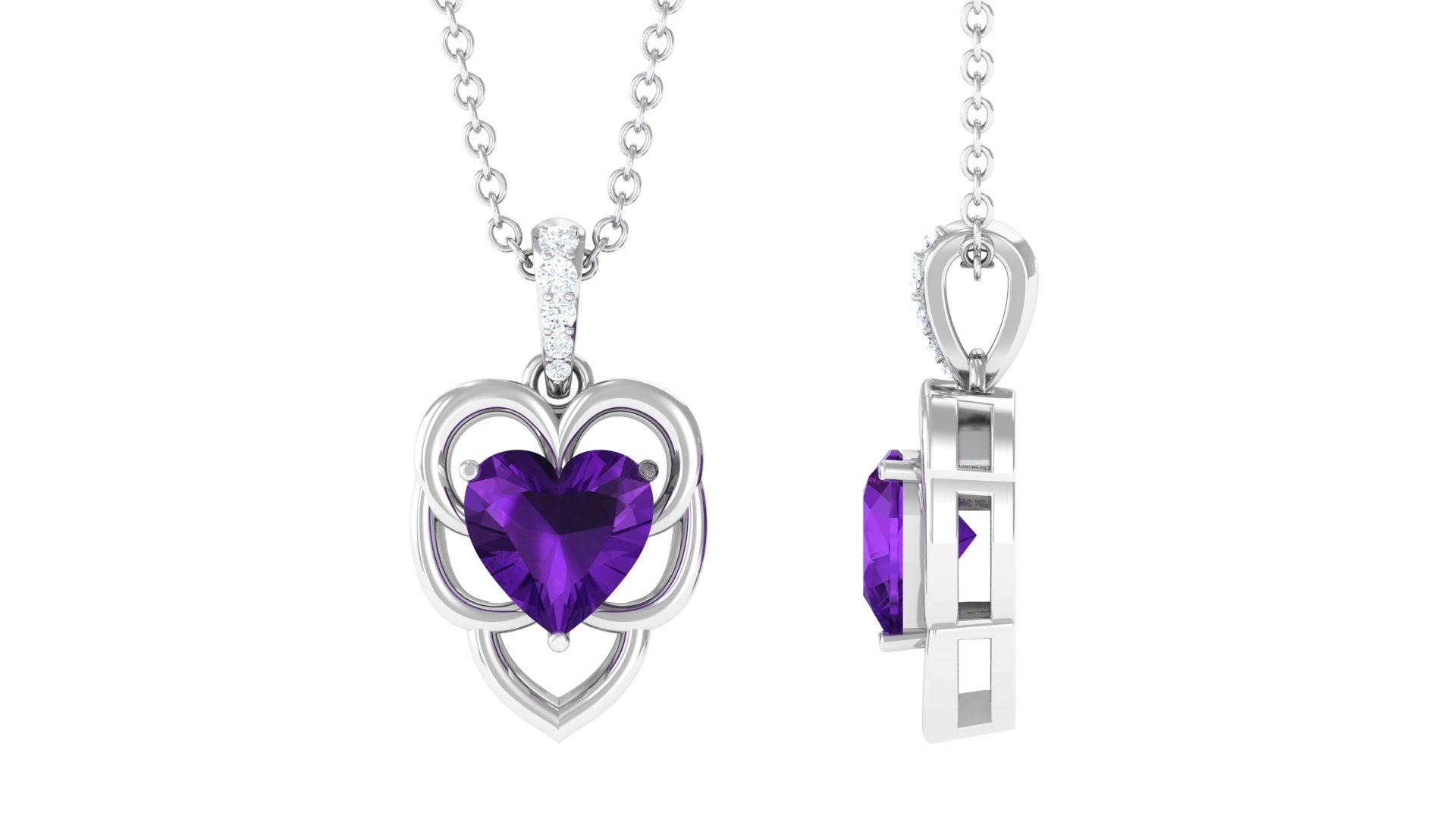 Natural 0.9 Carat Amethyst Diamond Heart Promise Necklace