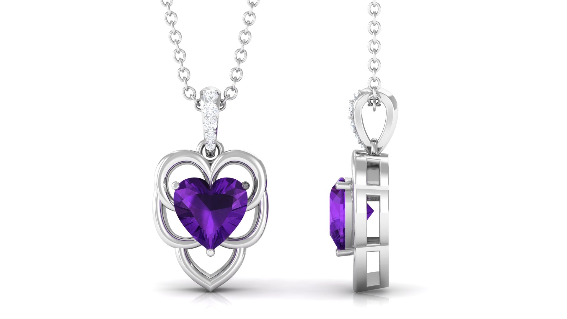 Natural 0.9 Carat Amethyst Diamond Heart Promise Necklace