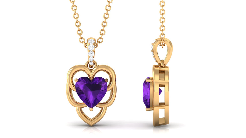 Natural 0.9 Carat Amethyst Diamond Heart Promise Necklace