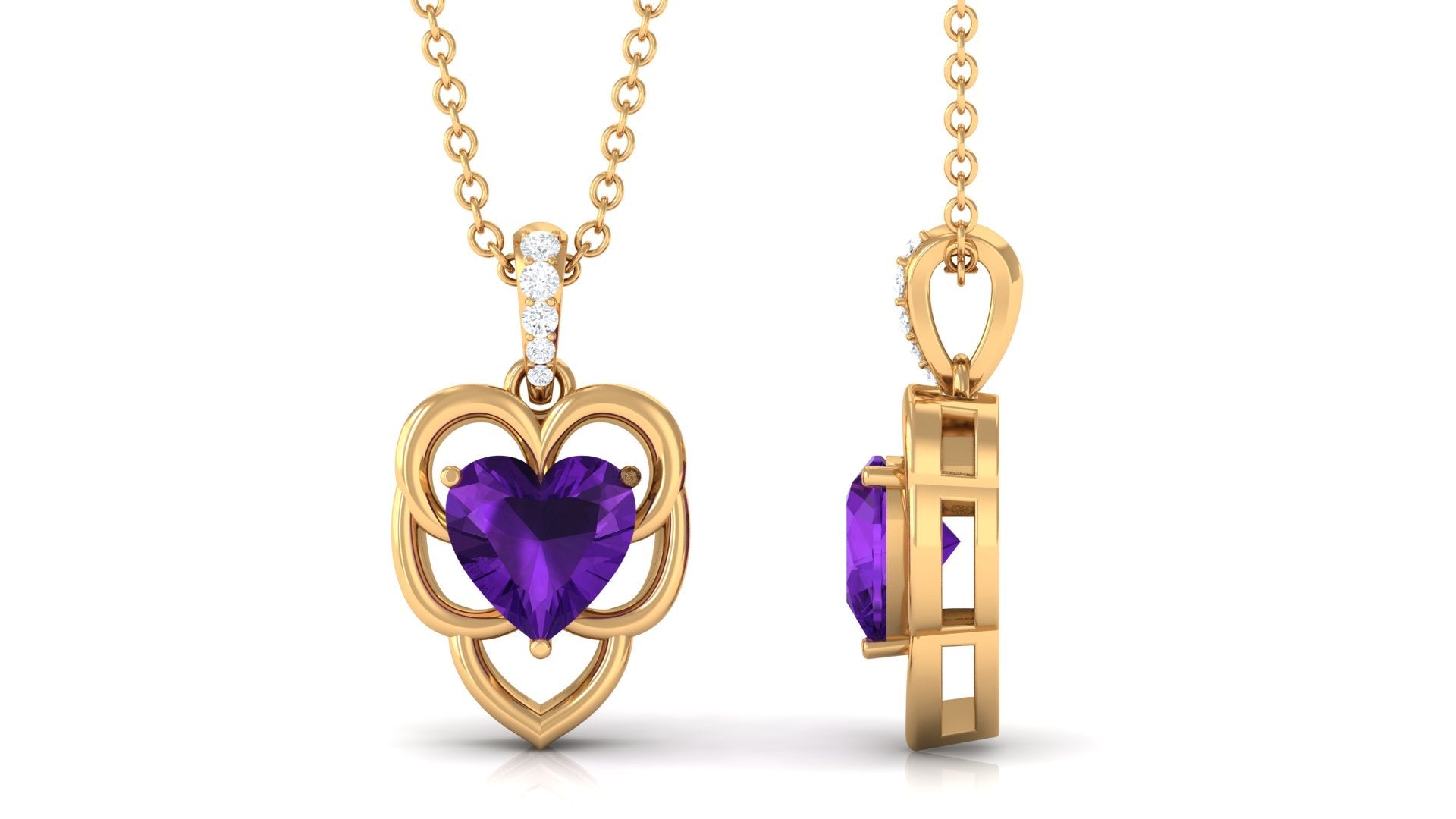 Natural 0.9 Carat Amethyst Diamond Heart Promise Necklace