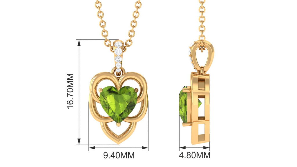 Peridot Heart Pendant – AAA Quality Green Gemstone Jewelry with Diamond Accent Bail