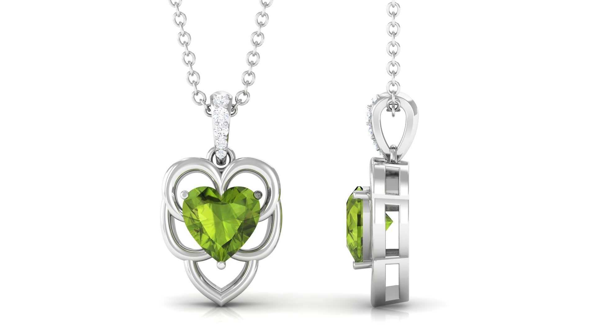 Peridot Heart Pendant – AAA Quality Green Gemstone Jewelry with Diamond Accent Bail