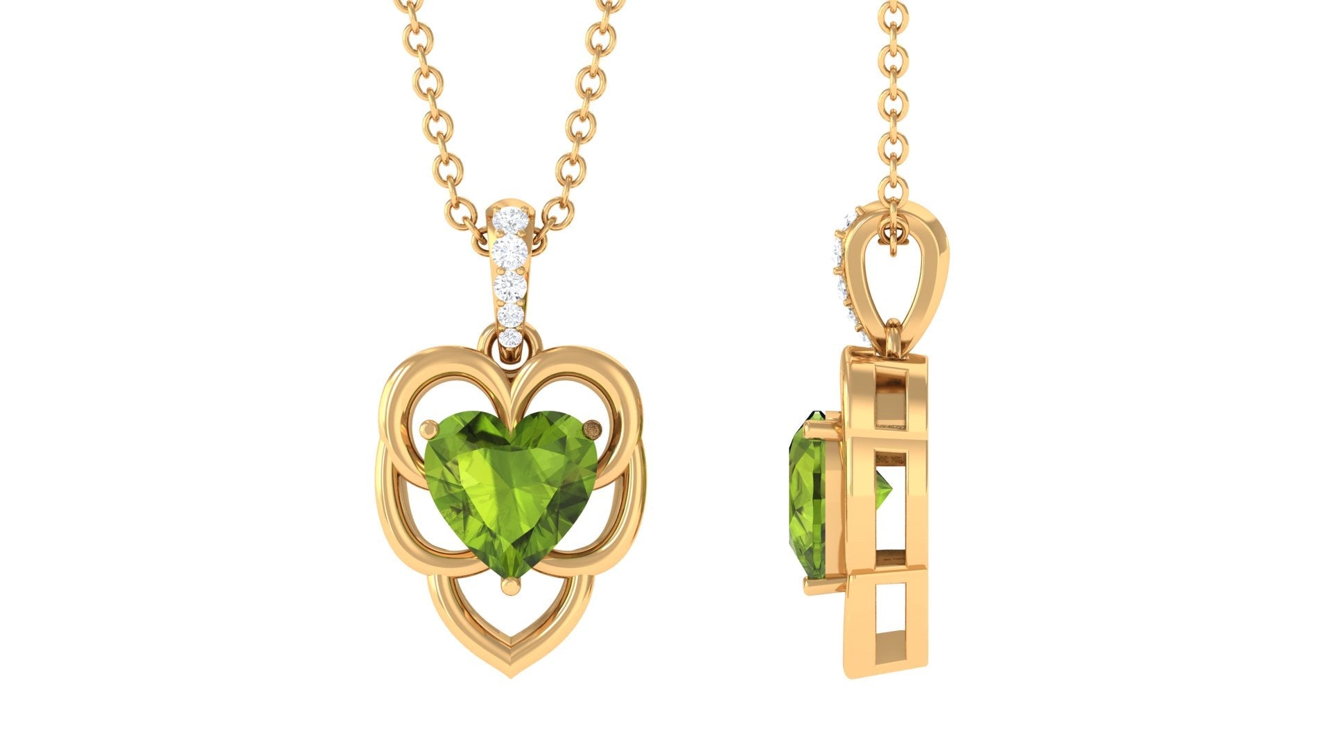 Peridot Heart Pendant – AAA Quality Green Gemstone Jewelry with Diamond Accent Bail