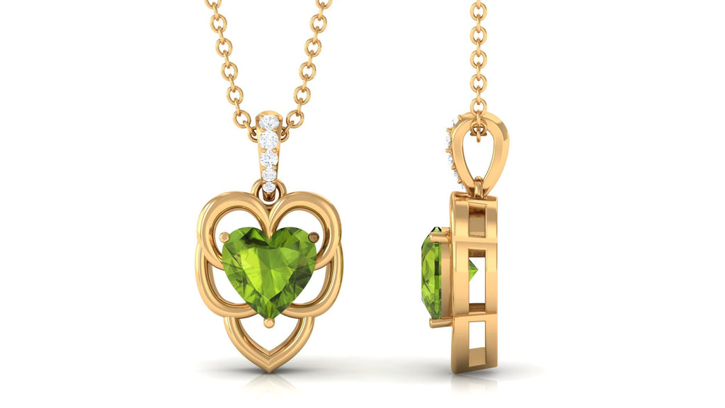 Peridot Heart Pendant – AAA Quality Green Gemstone Jewelry with Diamond Accent Bail