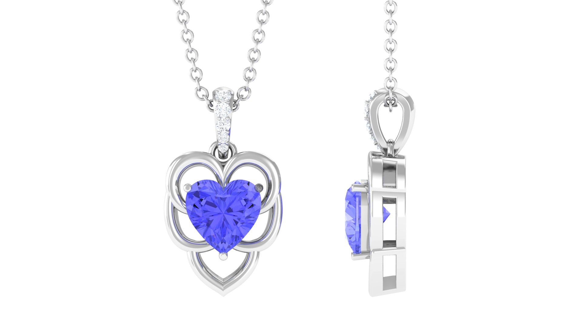 Tanzanite Heart Necklace – AAA Quality Blue Tanzanite Pendant With Diamond Accent Bail