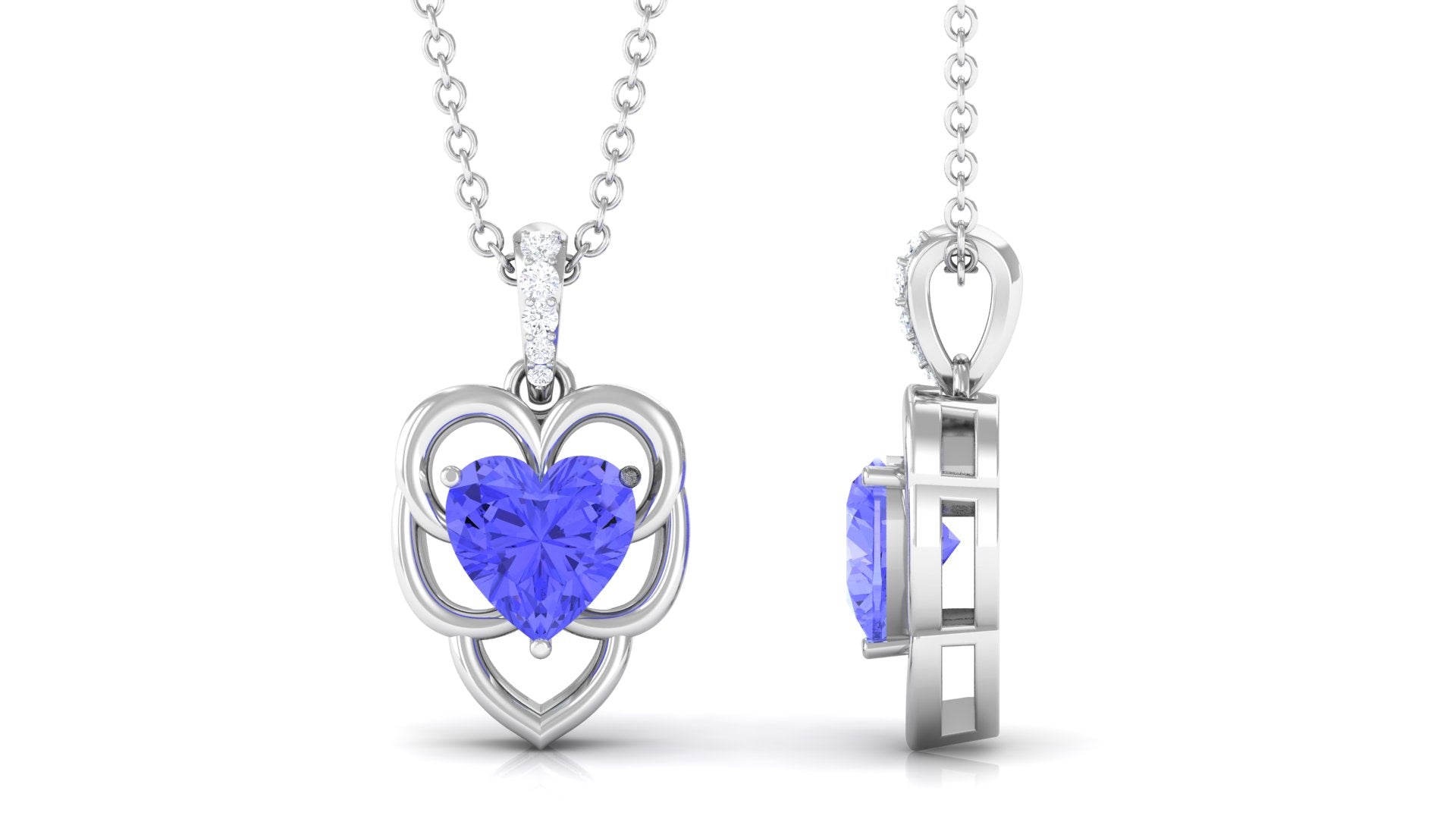 Tanzanite Heart Necklace – AAA Quality Blue Tanzanite Pendant With Diamond Accent Bail