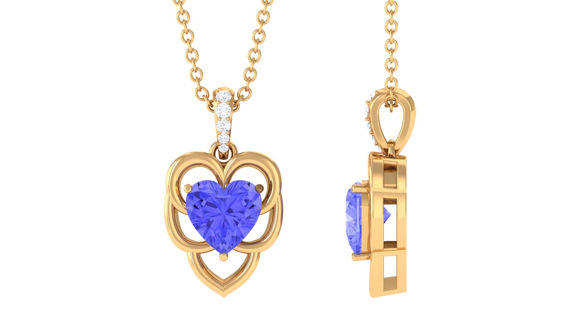 Tanzanite Heart Necklace – AAA Quality Blue Tanzanite Pendant With Diamond Accent Bail