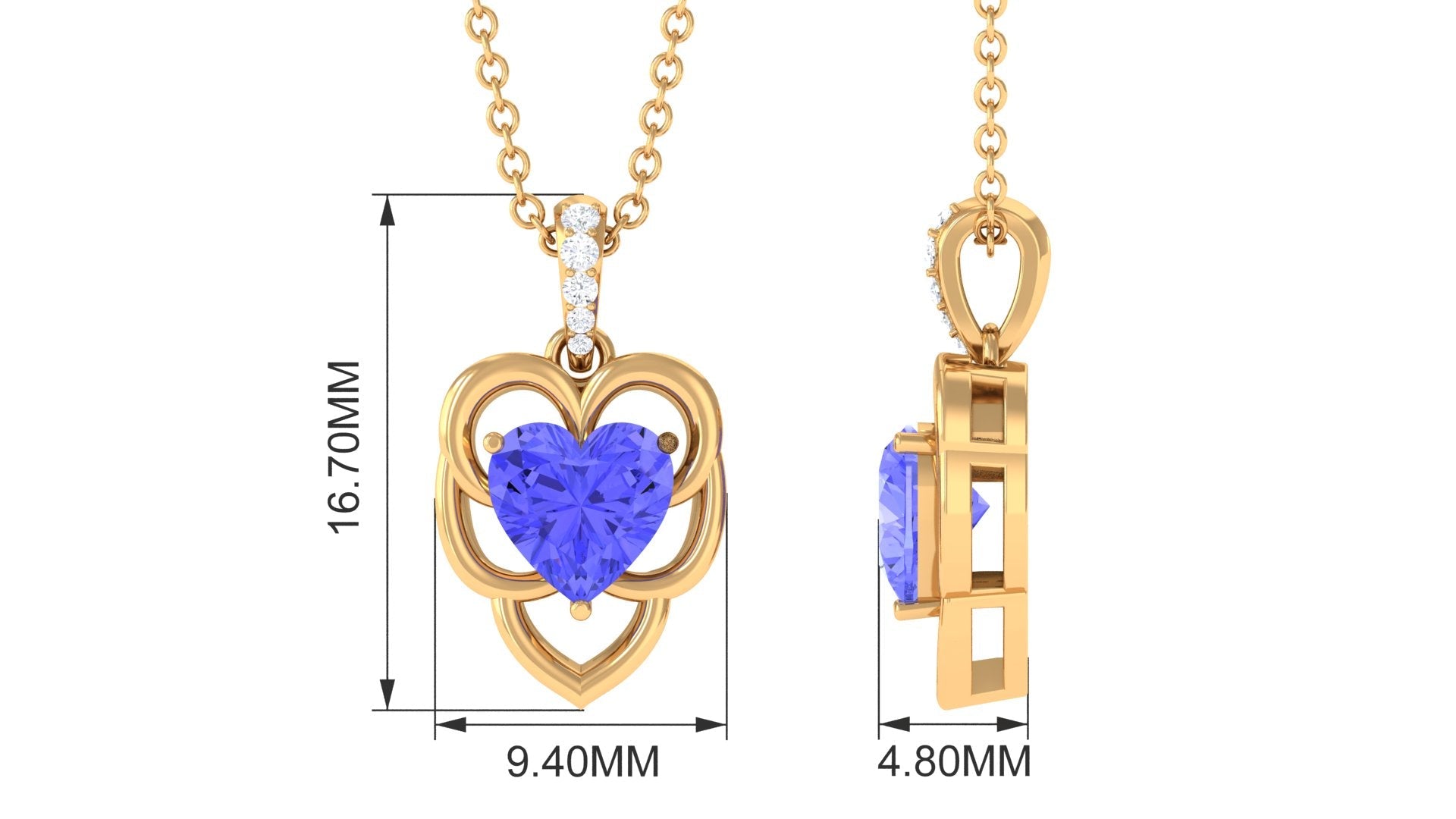 Tanzanite Heart Necklace – AAA Quality Blue Tanzanite Pendant With Diamond Accent Bail