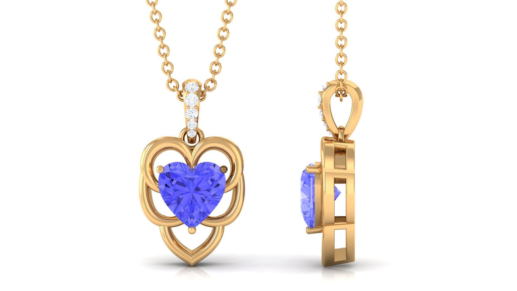 Tanzanite Heart Necklace – AAA Quality Blue Tanzanite Pendant With Diamond Accent Bail