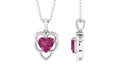 Real pink tourmaline heart pendant with diamond bail on a silver chain