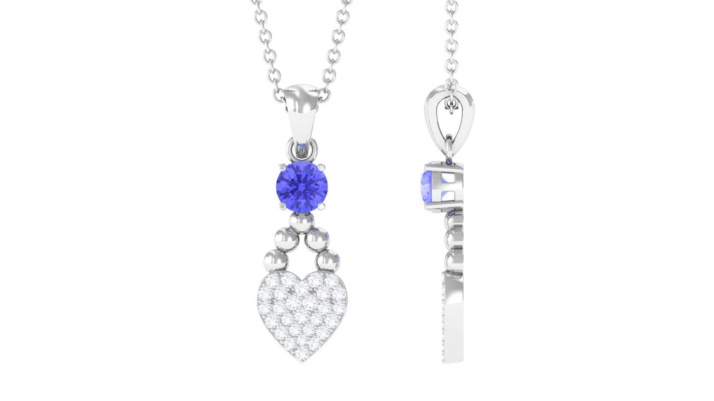 Tanzanite Heart Pendant - Beaded Heart Jewelry with Sparkling Diamond Drop Necklace