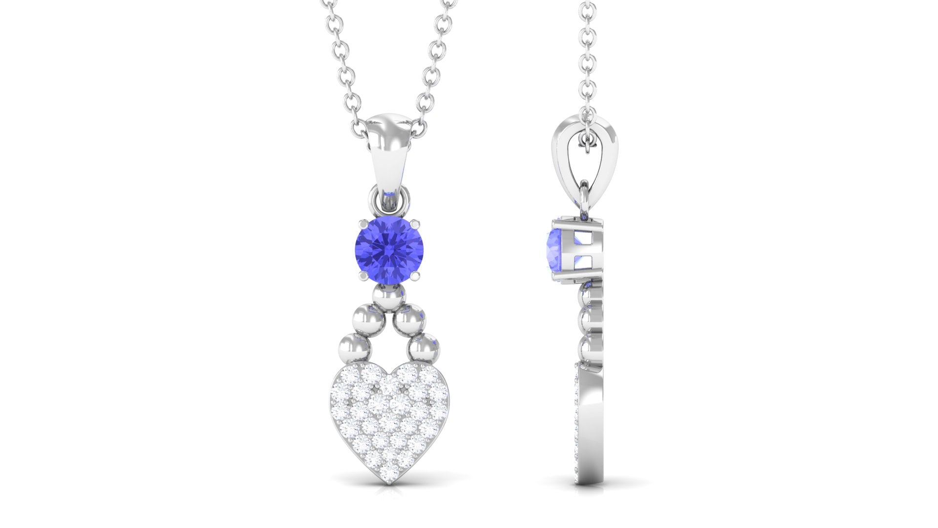 Tanzanite Heart Pendant - Beaded Heart Jewelry with Sparkling Diamond Drop Necklace