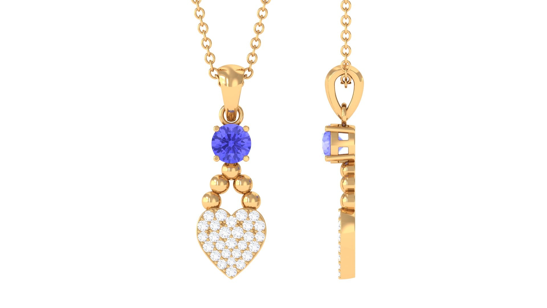 Tanzanite Heart Pendant - Beaded Heart Jewelry with Sparkling Diamond Drop Necklace