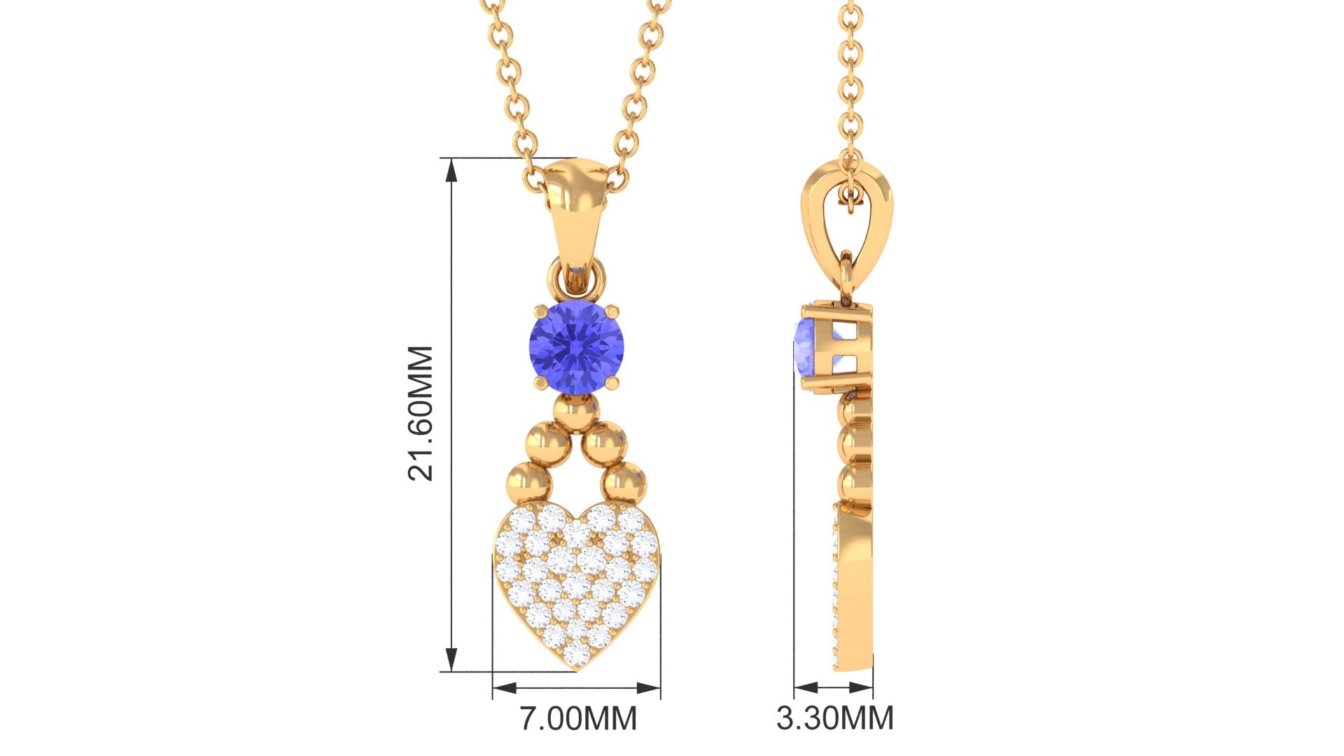 Tanzanite Heart Pendant - Beaded Heart Jewelry with Sparkling Diamond Drop Necklace