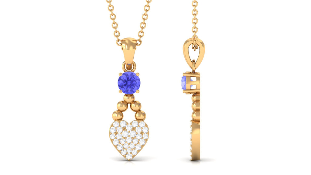 Tanzanite Heart Pendant - Beaded Heart Jewelry with Sparkling Diamond Drop Necklace