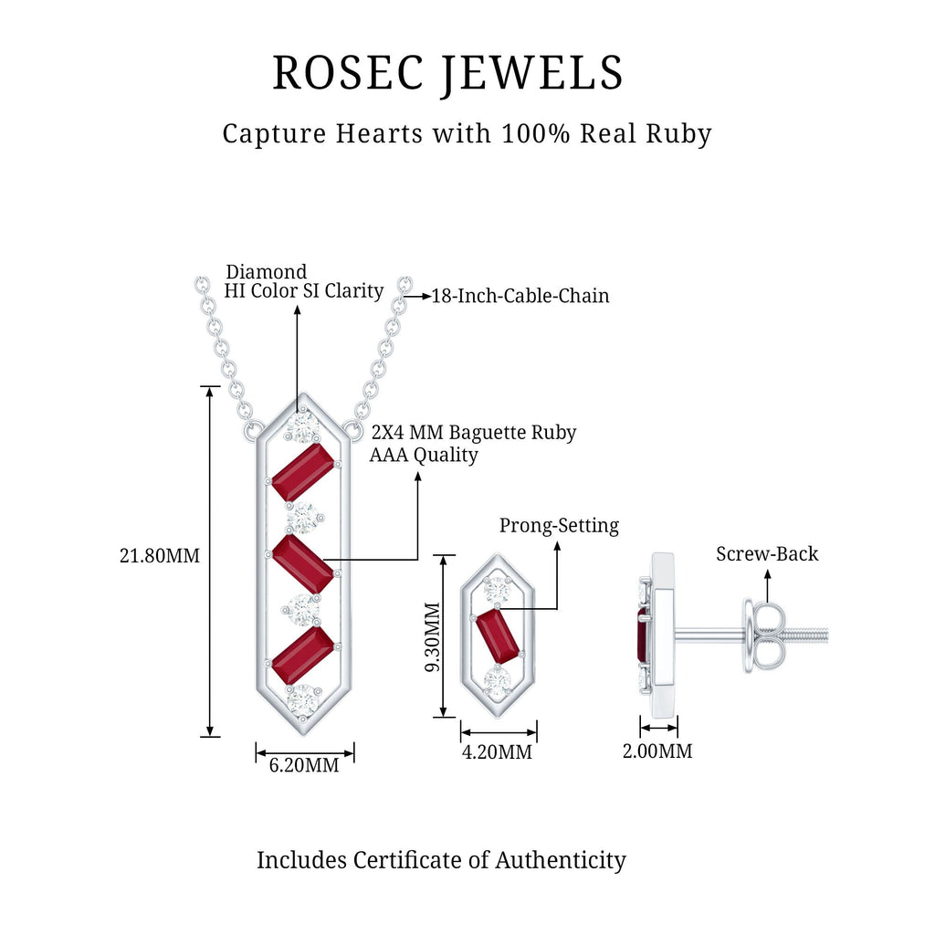 Genuine Ruby and Diamond Dangle jewelry Set