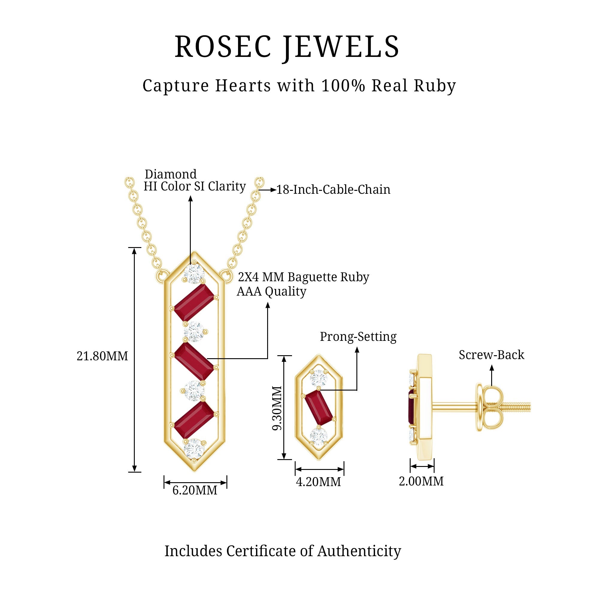 Genuine Ruby and Diamond Dangle jewelry Set