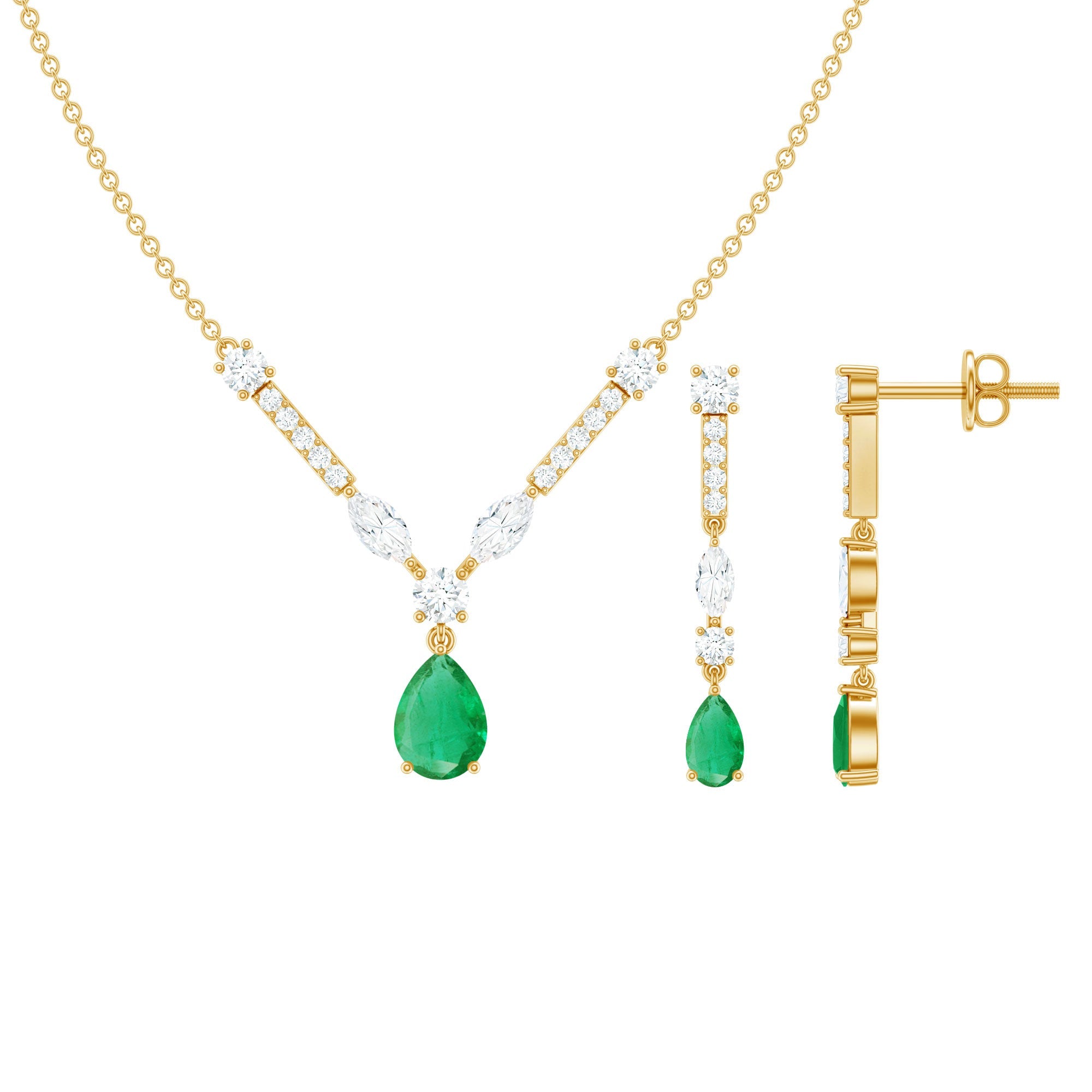 Emerald Bridal Necklace - Luxury Emerald Jewelry Set With Moissanite Drop Earrings
