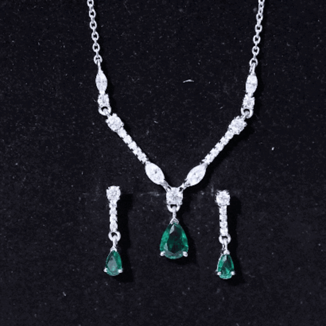 Emerald Bridal Necklace - Lab Created Emerald Wedding Jewelry Set With Moissanite Earrings