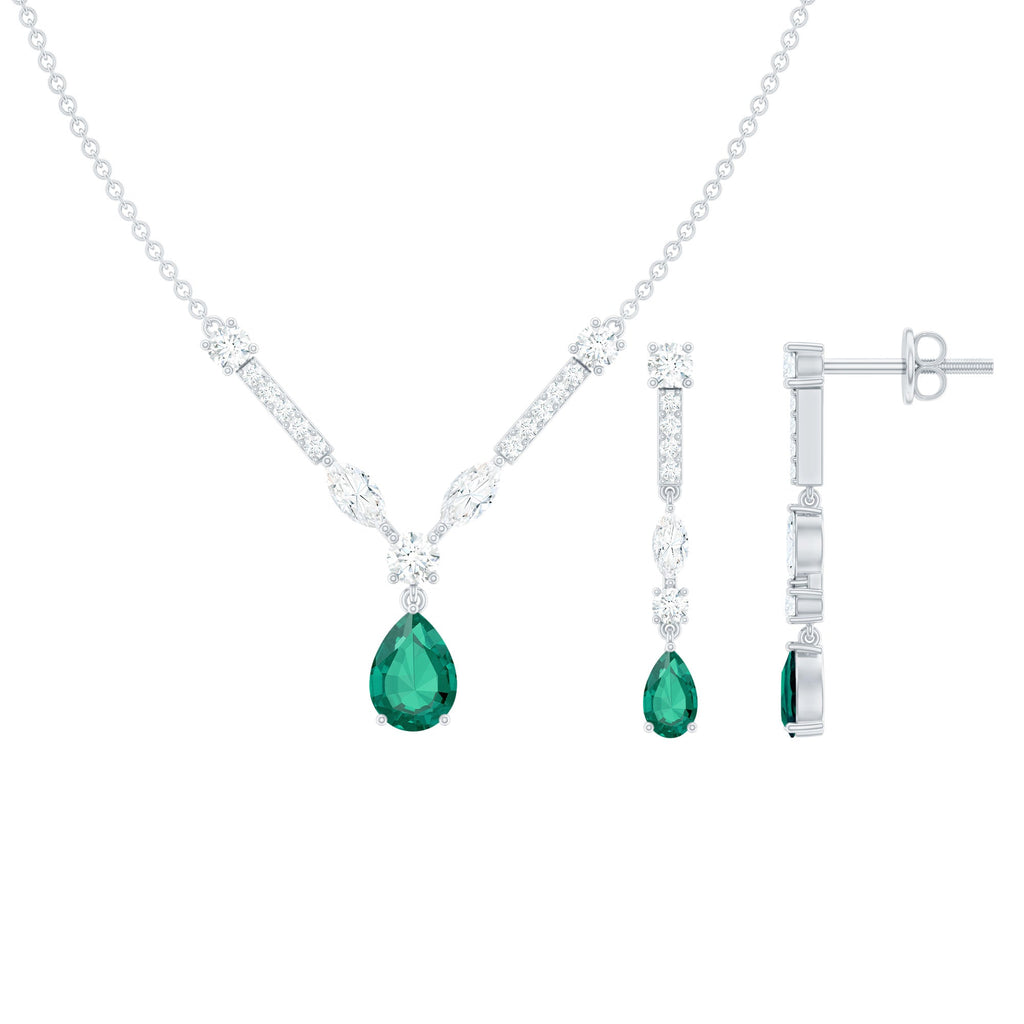 Emerald Bridal Necklace - Lab Created Emerald Wedding Jewelry Set With Moissanite Earrings