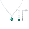 Emerald Bridal Necklace - Lab Created Emerald Wedding Jewelry Set With Moissanite Earrings