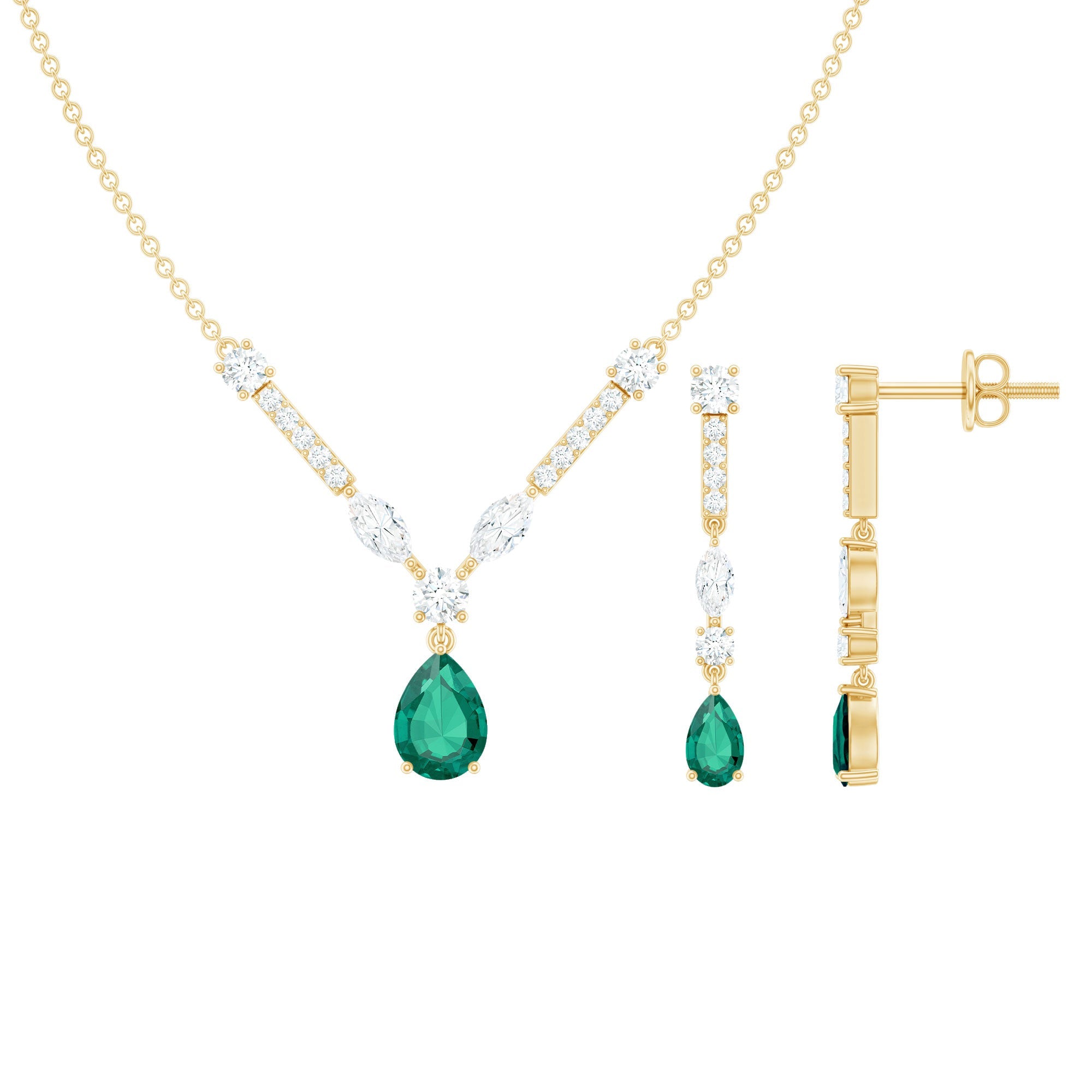 Emerald Bridal Necklace - Lab Created Emerald Wedding Jewelry Set With Moissanite Earrings