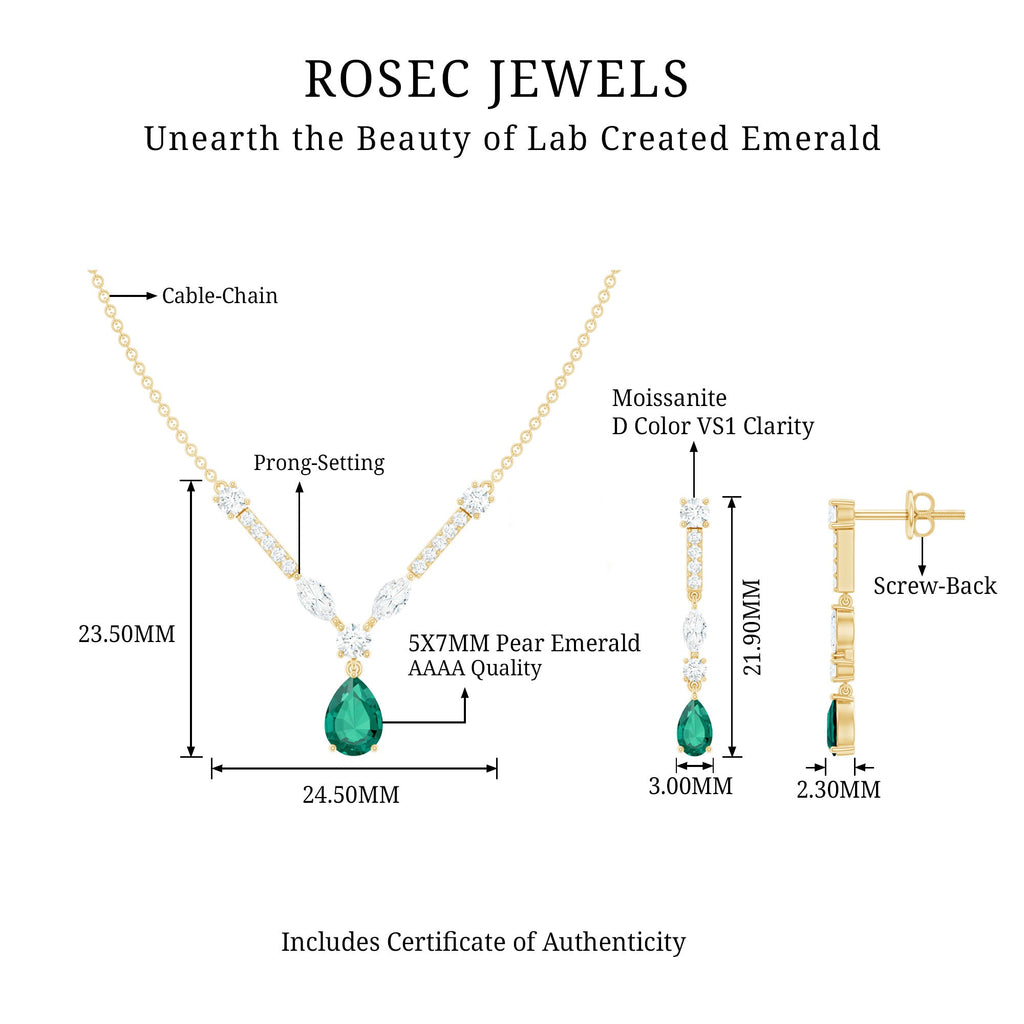 Emerald Bridal Necklace - Lab Created Emerald Wedding Jewelry Set With Moissanite Earrings