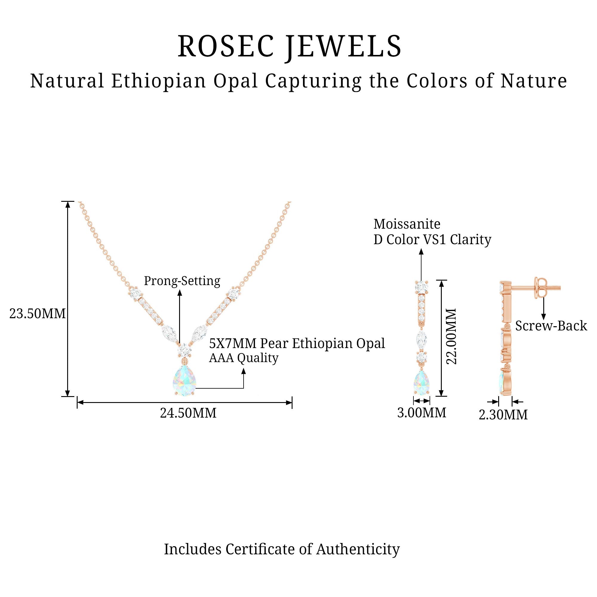 Ethiopian Opal Jewelry Set – Bridal Teardrop Pendant Necklace & Moissanite Earrings