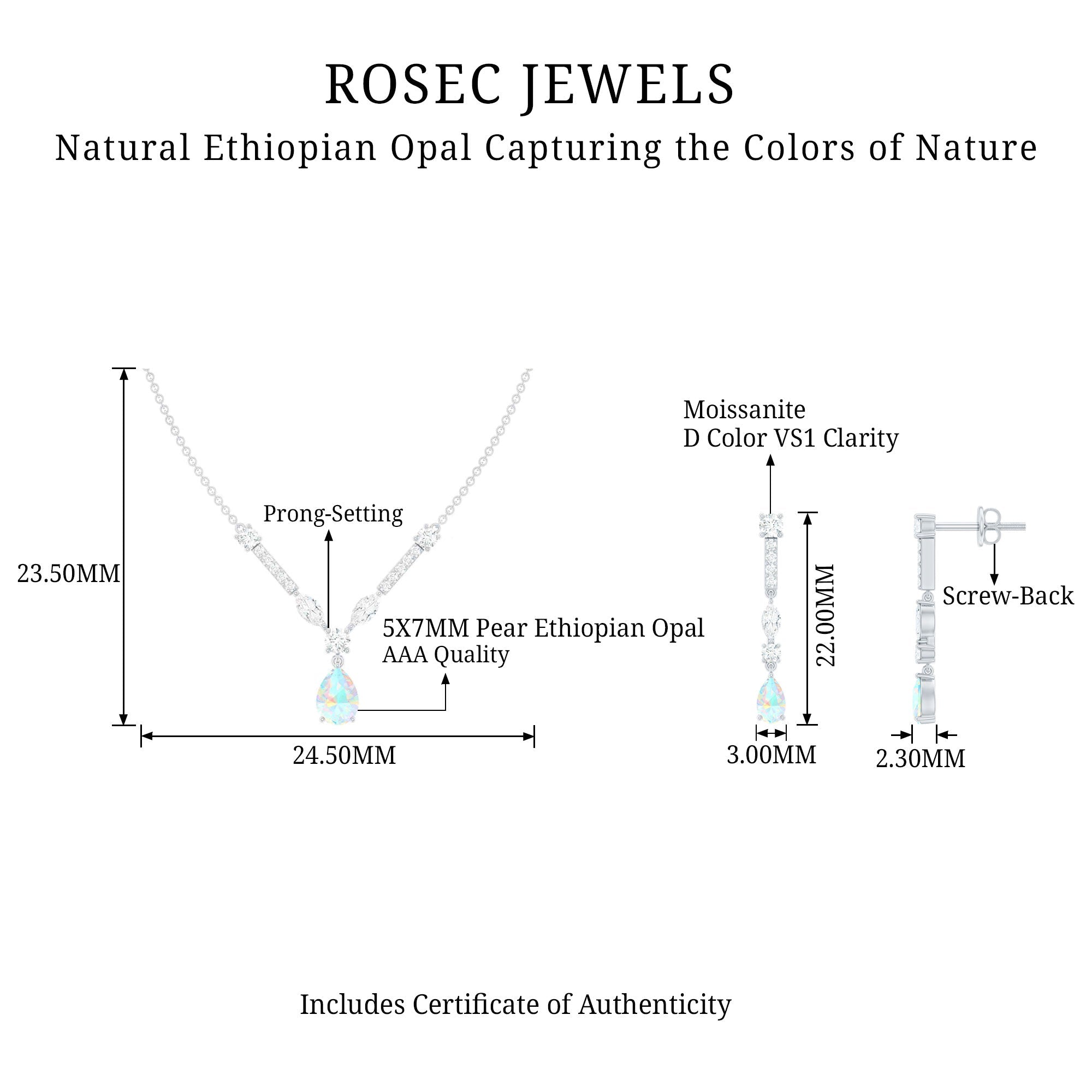Ethiopian Opal Jewelry Set – Bridal Teardrop Pendant Necklace & Moissanite Earrings