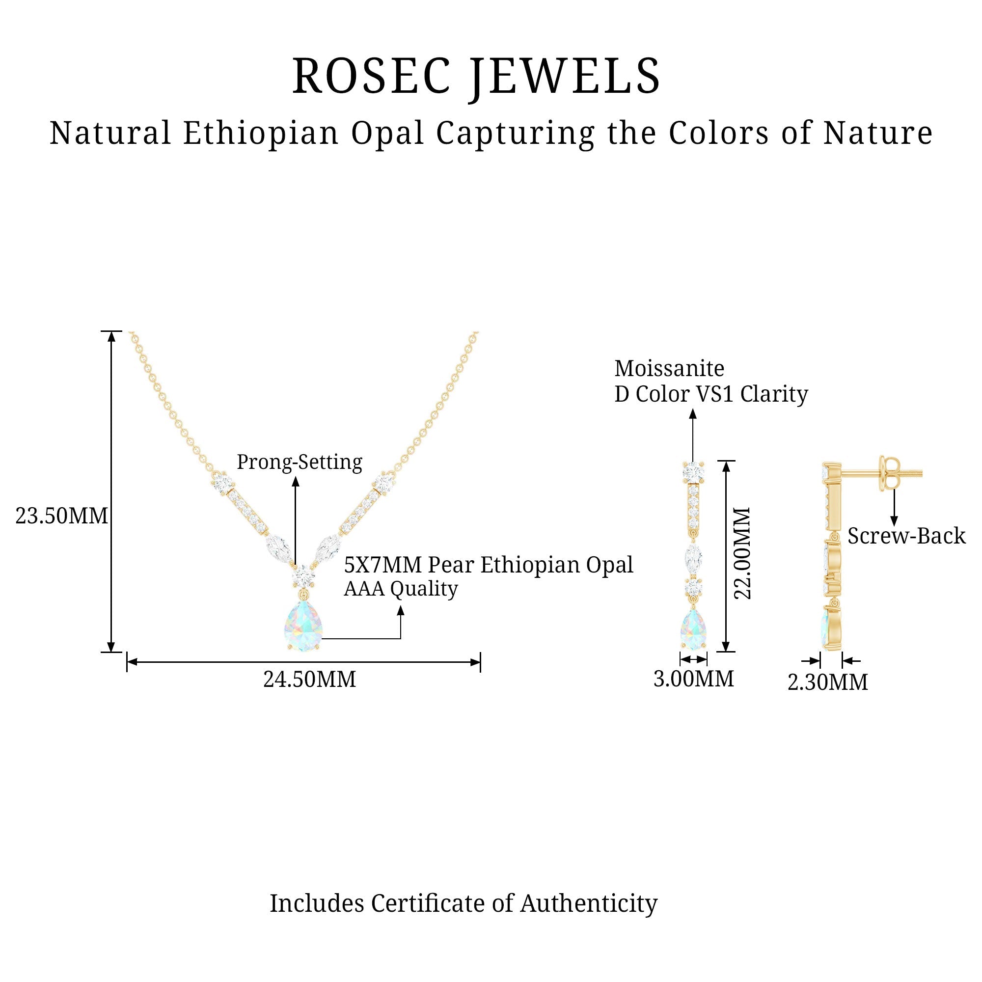 Ethiopian Opal Jewelry Set – Bridal Teardrop Pendant Necklace & Moissanite Earrings
