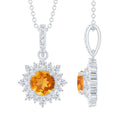 Natural 1.2 Carat Citrine Pendant Necklace with Diamond Halo