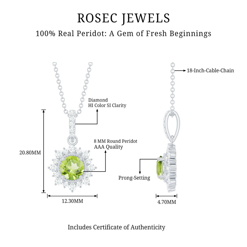Peridot Halo Necklace – AAA Quality Round Cut Peridot Diamond Pendant Jewelry