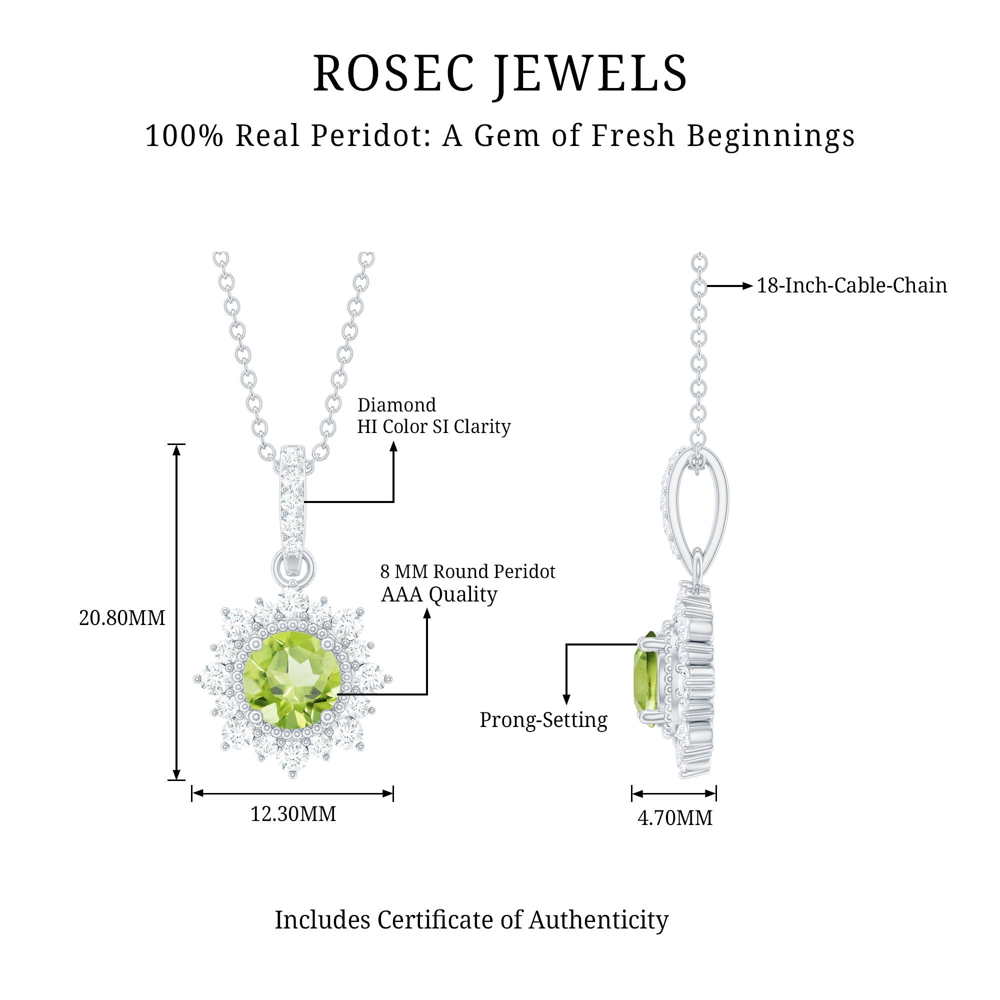Peridot Halo Necklace – AAA Quality Round Cut Peridot Diamond Pendant Jewelry