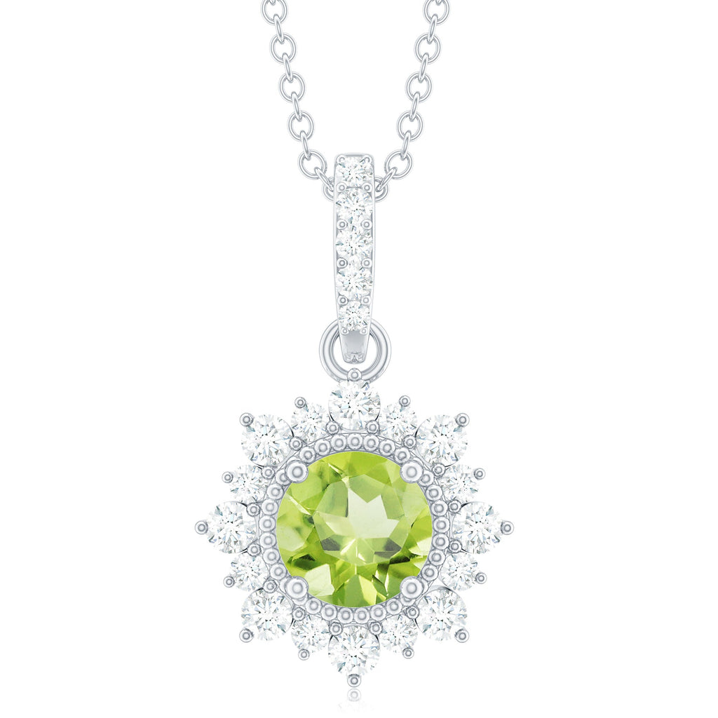 Peridot Halo Necklace – AAA Quality Round Cut Peridot Diamond Pendant Jewelry
