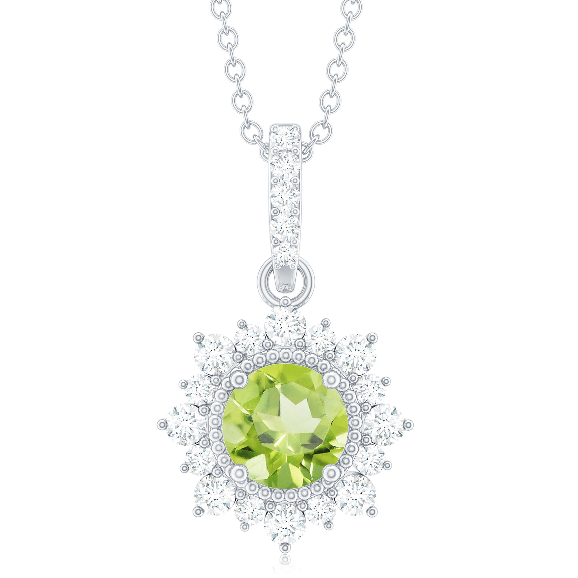 Peridot Halo Necklace – AAA Quality Round Cut Peridot Diamond Pendant Jewelry