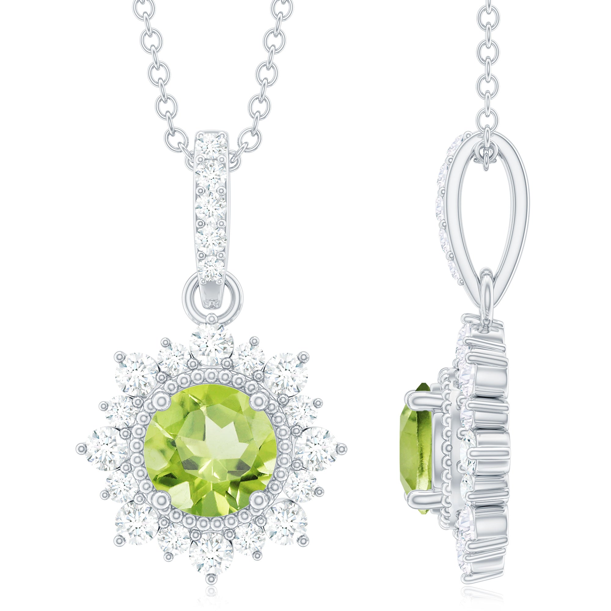 Peridot Halo Necklace – AAA Quality Round Cut Peridot Diamond Pendant Jewelry