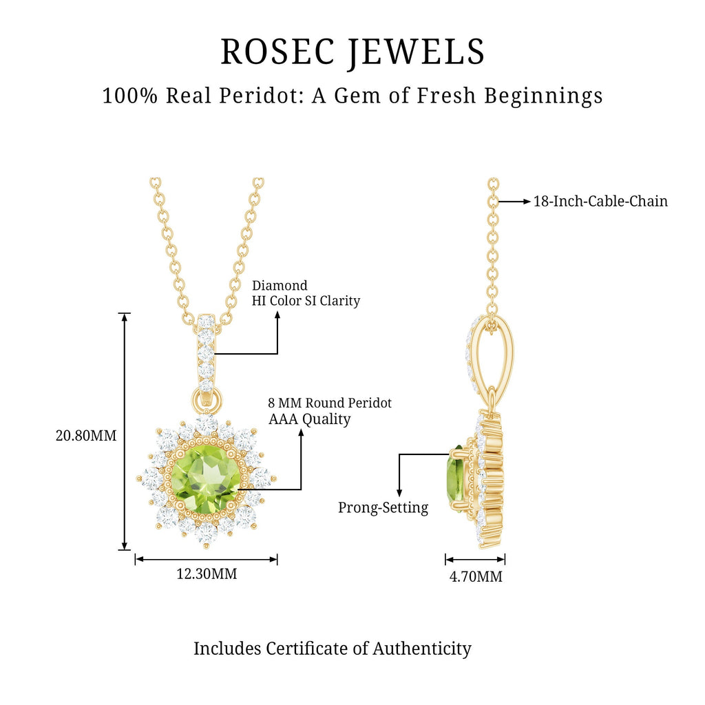 Peridot Halo Necklace – AAA Quality Round Cut Peridot Diamond Pendant Jewelry