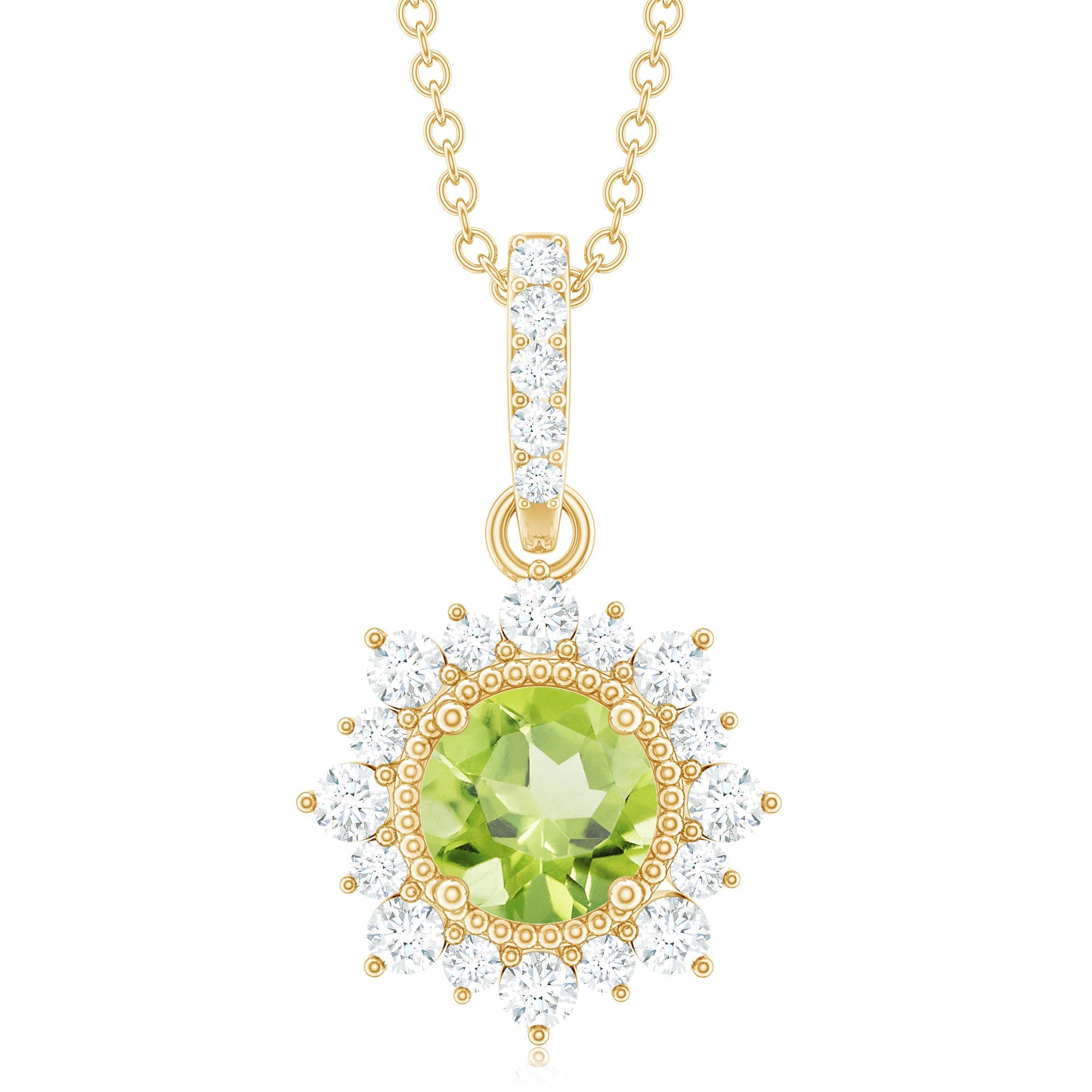 Peridot Halo Necklace – AAA Quality Round Cut Peridot Diamond Pendant Jewelry