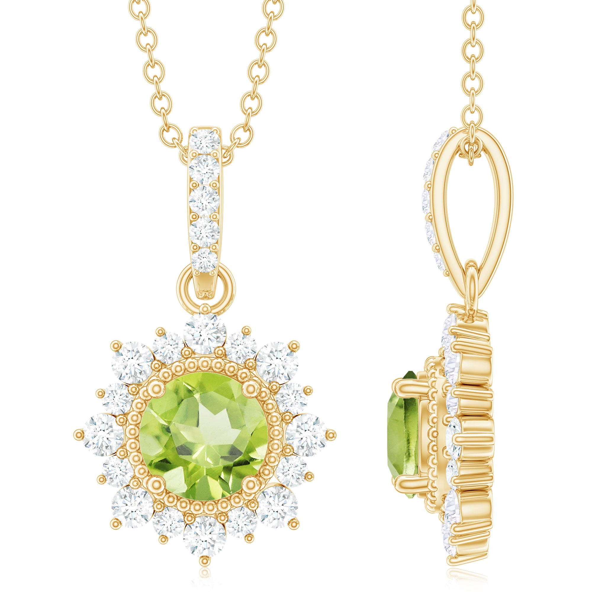 Peridot Halo Necklace – AAA Quality Round Cut Peridot Diamond Pendant Jewelry
