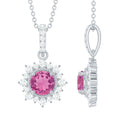 Pink Tourmaline Pendant – Round Pink Tourmaline With Diamond Halo Necklace, AAA Quality