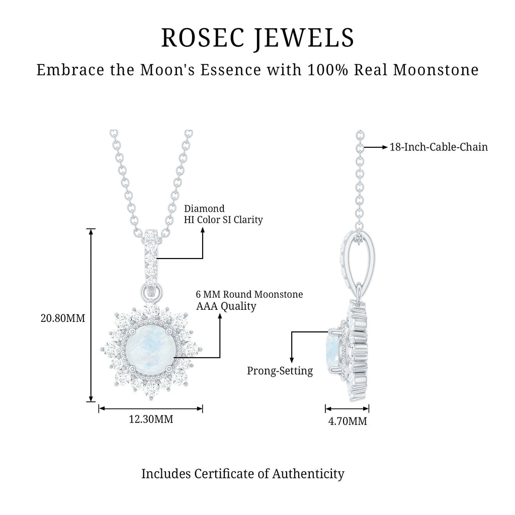 0.3 Carat Round Moonstone Halo Pendant with Diamond Bail