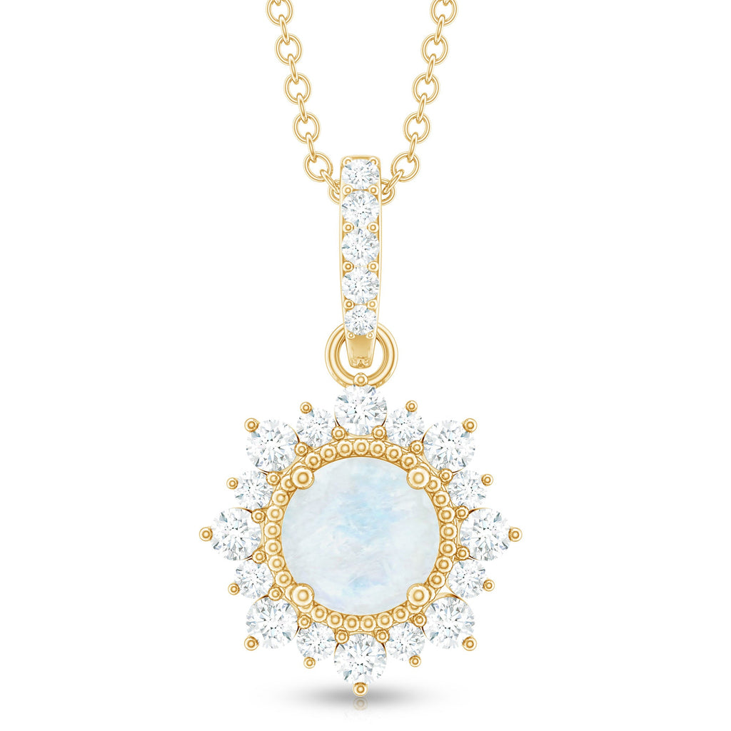 0.3 Carat Round Moonstone Halo Pendant with Diamond Bail