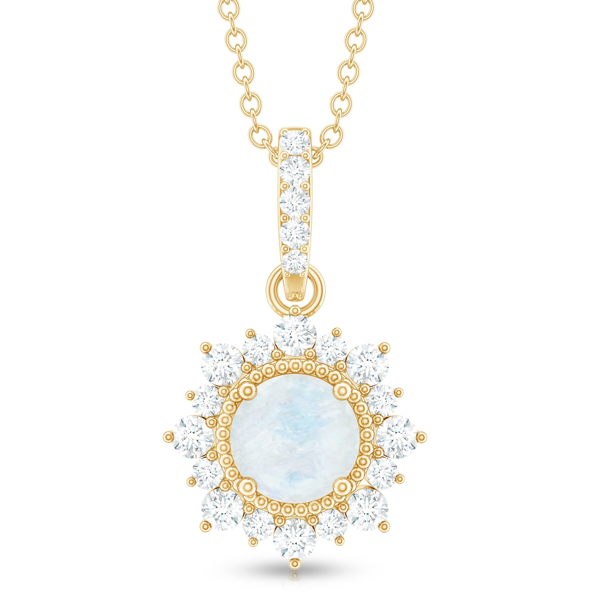 0.3 Carat Round Moonstone Halo Pendant with Diamond Bail